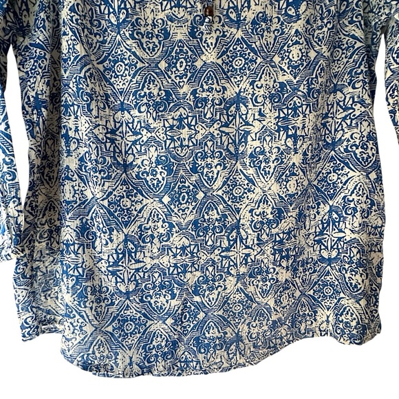 LUCKY BRAND NWOT EMBROIDERED BLUE PEASANT BLOUSE BOHO TIE FRONT 3/4 SLEEVE | SM - Picture 5 of 9